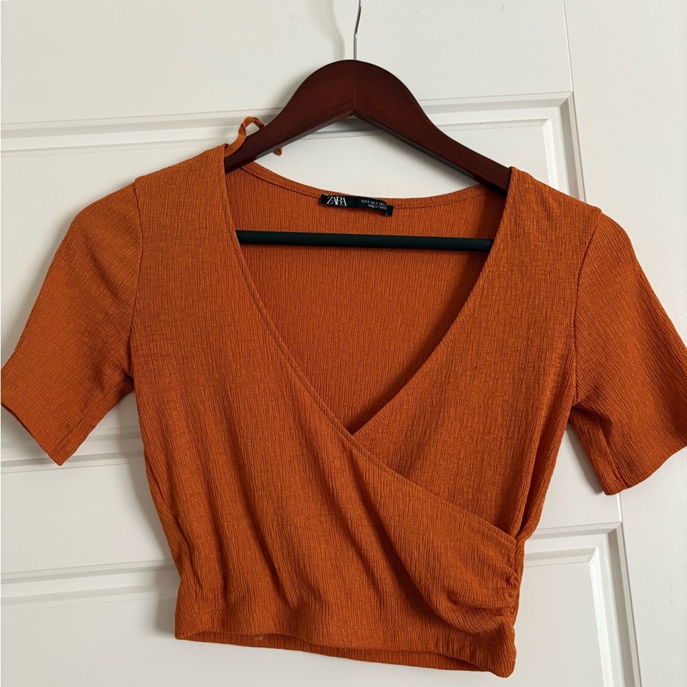 Zara Women's Orange Wrap Top